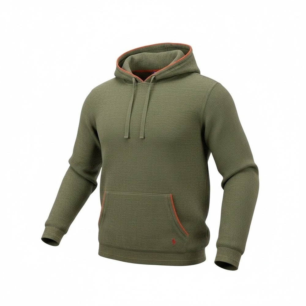 Polo Ralph Lauren Mens Waffle Knit Sleepwear Hoodie Olive Green Red Trim Large